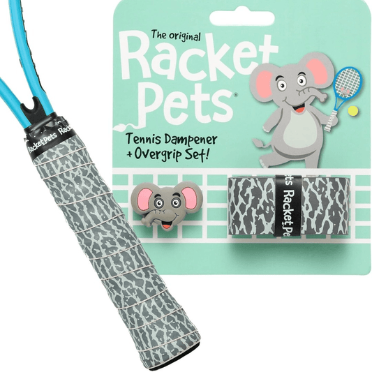 Racket Pets Elephant Gray Tennis Overgrip Tape and Matching Shock Absorbing Dampener for Tennis Racket - Angler's Pro Tackle & Outdoors