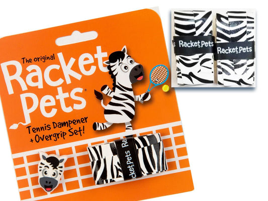 Racket Pets VALUE PACK - A Black and White Zebra Racket Pet Tennis Dampener and Overgrip Tape with a (Pack of 2) Replacement Overgrip Tape - Angler's Pro Tackle & Outdoors