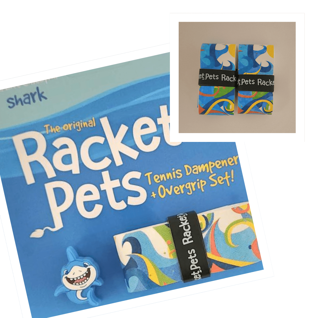 Racket Pets VALUE PACK - A Blue Shark Racket Pet Tennis Dampener and Blue Overgrip Tape with a (Pack of 2) Replacement Overgrip Tape - Angler's Pro Tackle & Outdoors