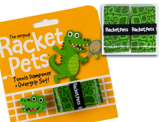 Racket Pets Value Pack - A Green Alligator Racket Pet Tennis Dampener and Overgrip Tape with a (Pack of 2) Replacement Overgrip Tape - Angler's Pro Tackle & Outdoors