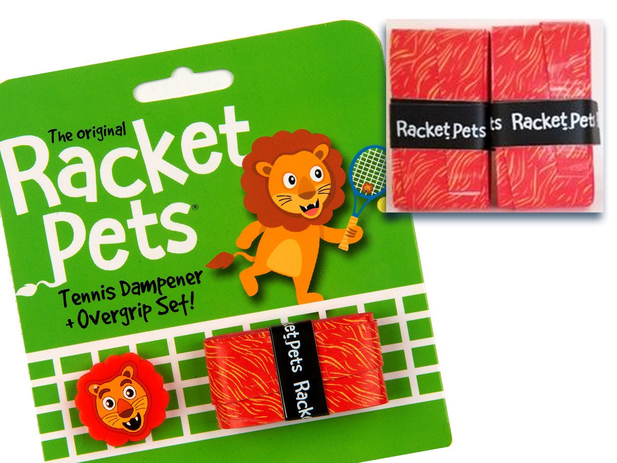 Racket Pets VALUE PACK - A Orange Lion Racket Pet Tennis Dampener and Overgrip Tape with a (Pack of 2) Replacement Overgrip Tape - Angler's Pro Tackle & Outdoors