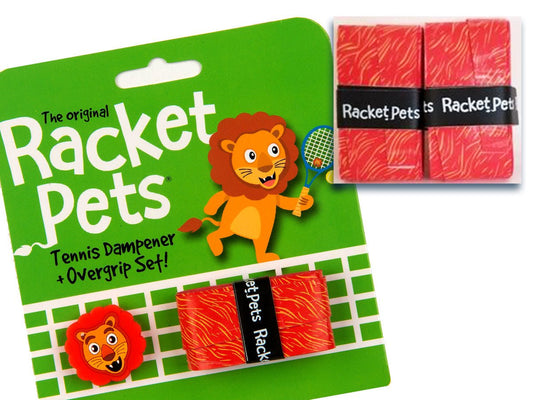 Racket Pets VALUE PACK - A Orange Lion Racket Pet Tennis Dampener and Overgrip Tape with a (Pack of 2) Replacement Overgrip Tape - Angler's Pro Tackle & Outdoors