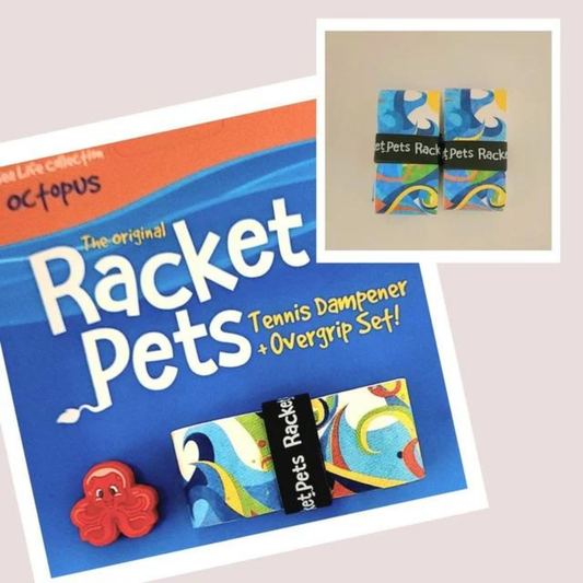 Racket Pets VALUE PACK - A Orange Octopus Racket Pet Tennis Dampener and Blue Overgrip Tape with a (Pack of 2) Replacement Overgrip Tape - Angler's Pro Tackle & Outdoors