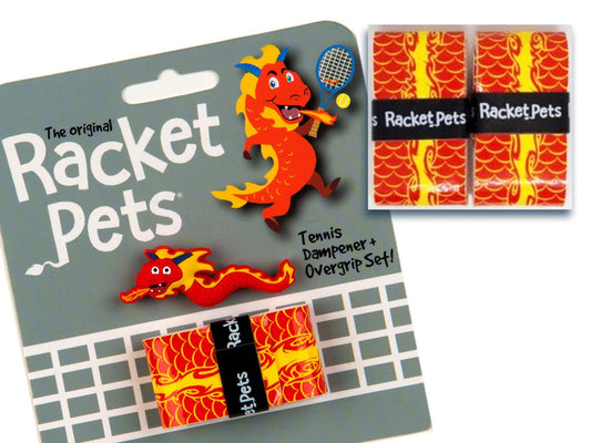 Racket Pets Value Pack - A Red Dragon Racket Pet Tennis Dampener and Overgrip Tape with a (Pack of 2) Replacement Overgrip Tape - Angler's Pro Tackle & Outdoors