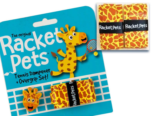 Racket Pets VALUE PACK - A Yellow Giraffe Racket Pet Tennis Dampener and Overgrip Tape with a (Pack of 2) Replacement Overgrip Tape - Angler's Pro Tackle & Outdoors