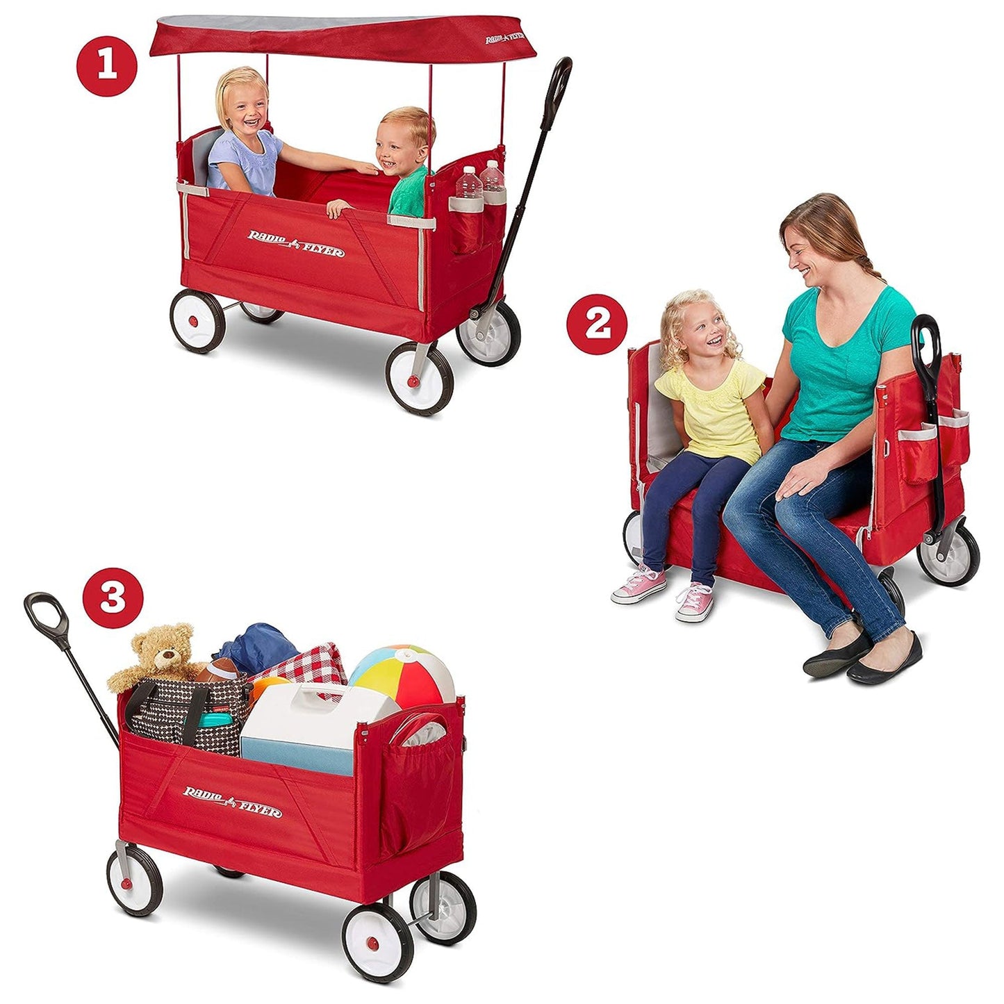 Radio Flyer 3 in 1 EZ Fold Wagon All Terrain Off Road Cart with Canopy, Red - Angler's Pro Tackle & Outdoors