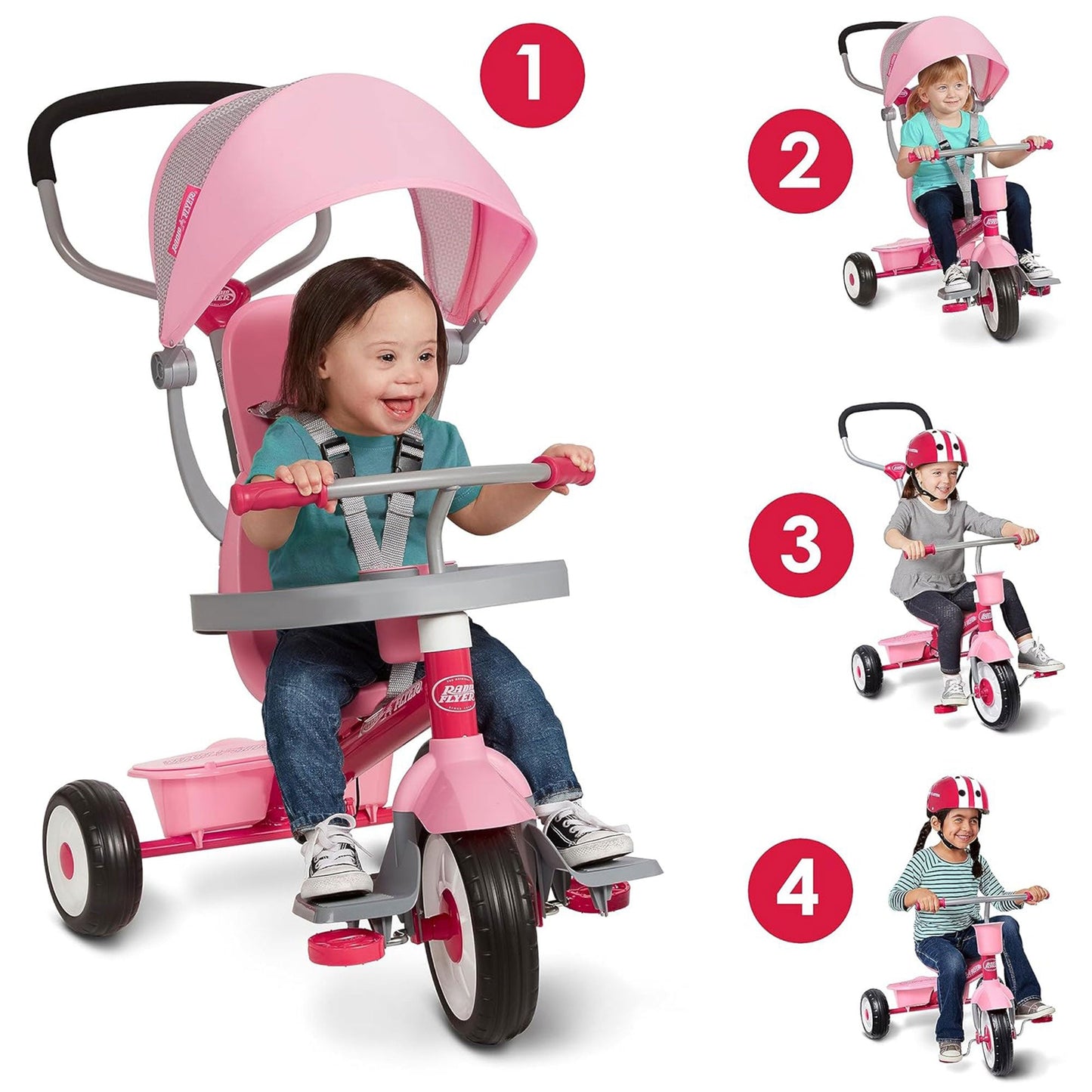 Radio Flyer 4 in 1 Stroll N Trike Infant Adjustable Stroller Tricycle, Pink - Angler's Pro Tackle & Outdoors