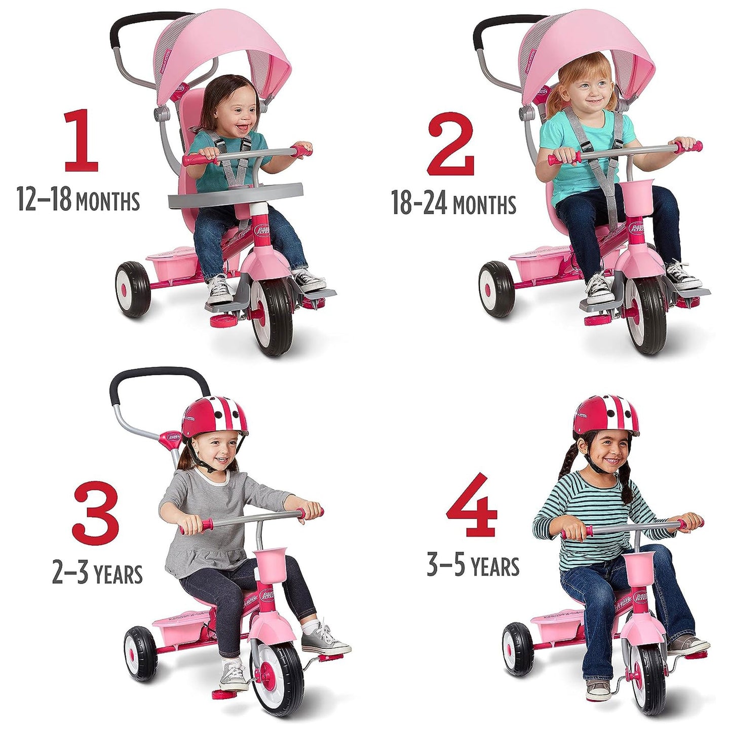 Radio Flyer 4 in 1 Stroll N Trike Infant Adjustable Stroller Tricycle, Pink - Angler's Pro Tackle & Outdoors