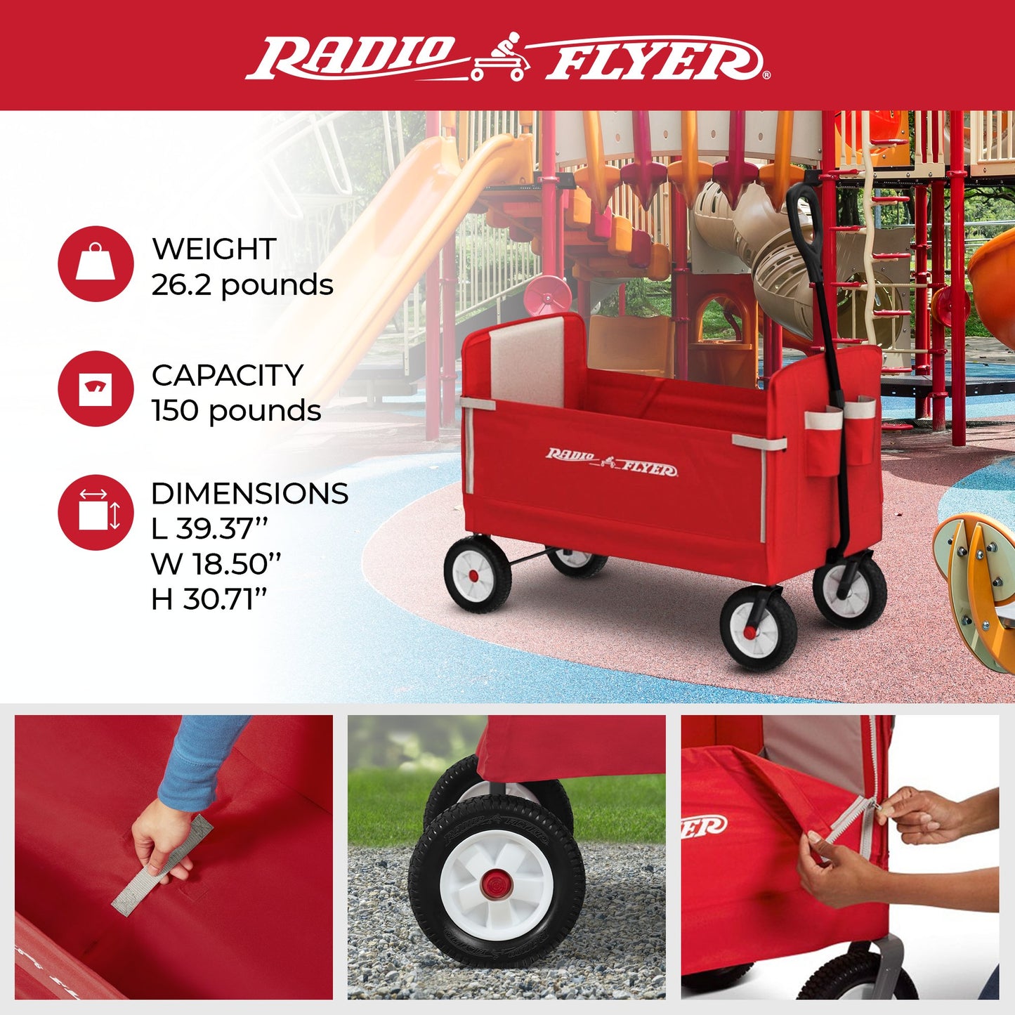 Radio Flyer All Terrain 3 - in - 1 Off Road EZ Fold Wagon for Kids and Cargo, Red - Angler's Pro Tackle & Outdoors