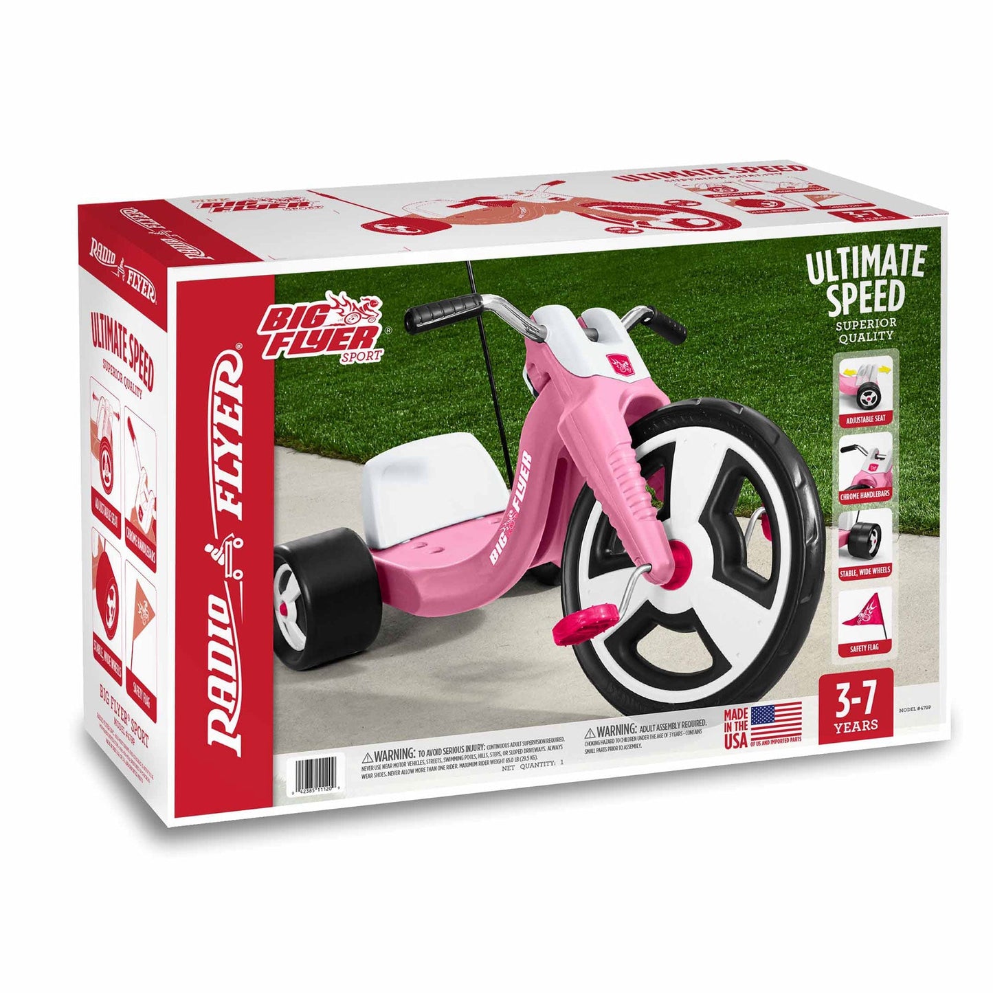 Radio Flyer Big Flyer Sport with Large Front Wheel and Adjustable Seat, Pink - Angler's Pro Tackle & Outdoors