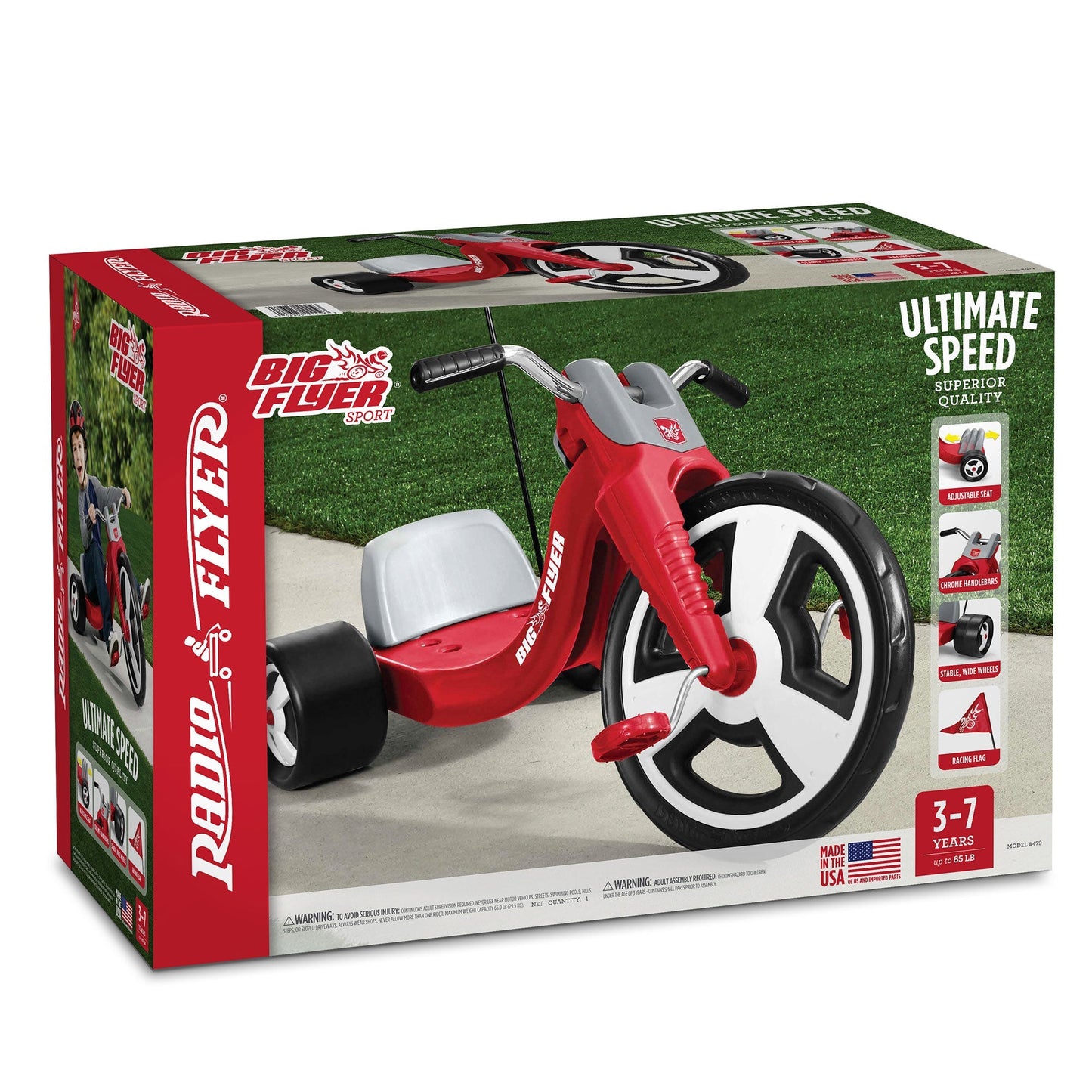 Radio Flyer Big Flyer Sport with Large Front Wheel and Adjustable Seat, Red - Angler's Pro Tackle & Outdoors