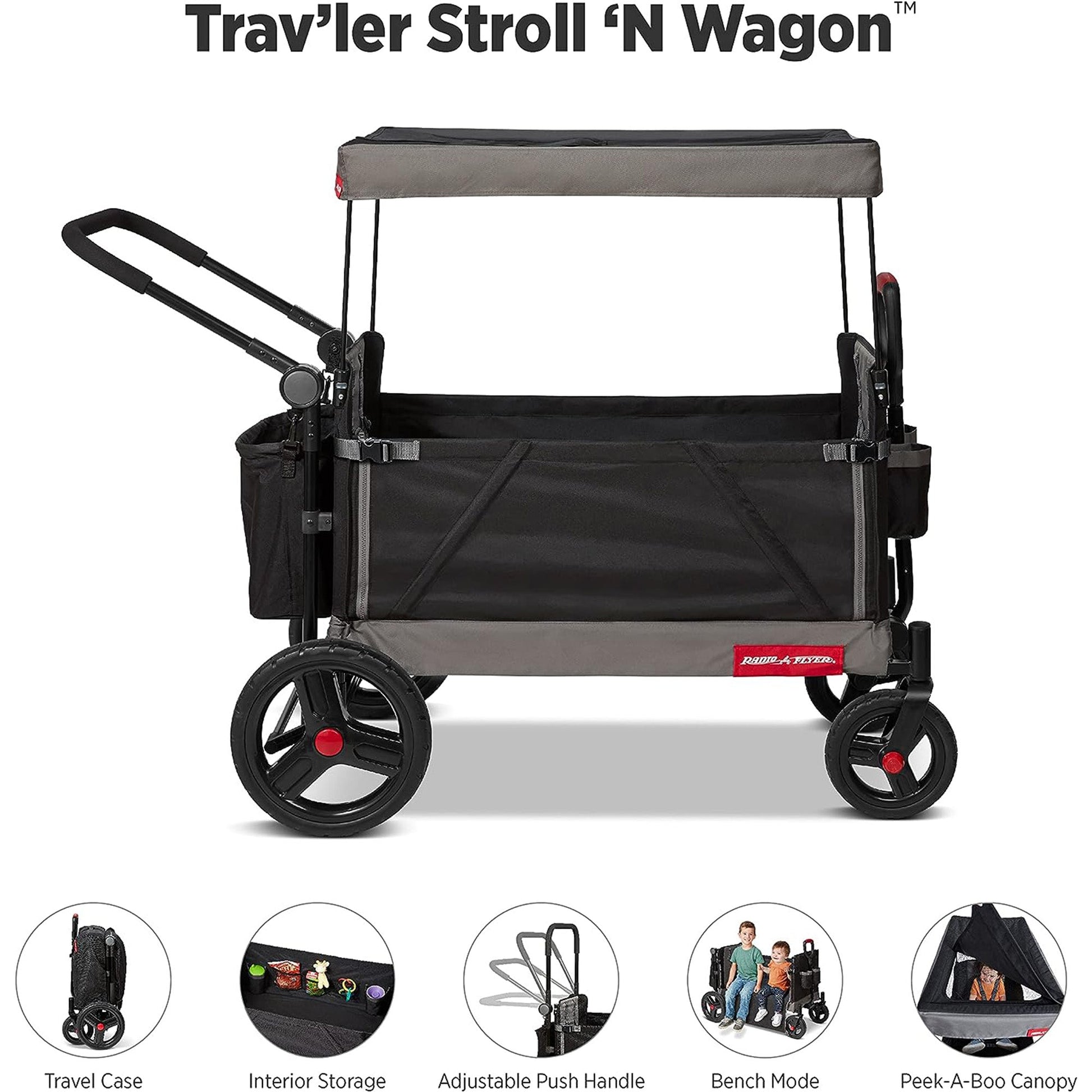 Radio Flyer Collapsible Trav’ler Stroll ‘N Wagon with Protective Cover, Black - Angler's Pro Tackle & Outdoors