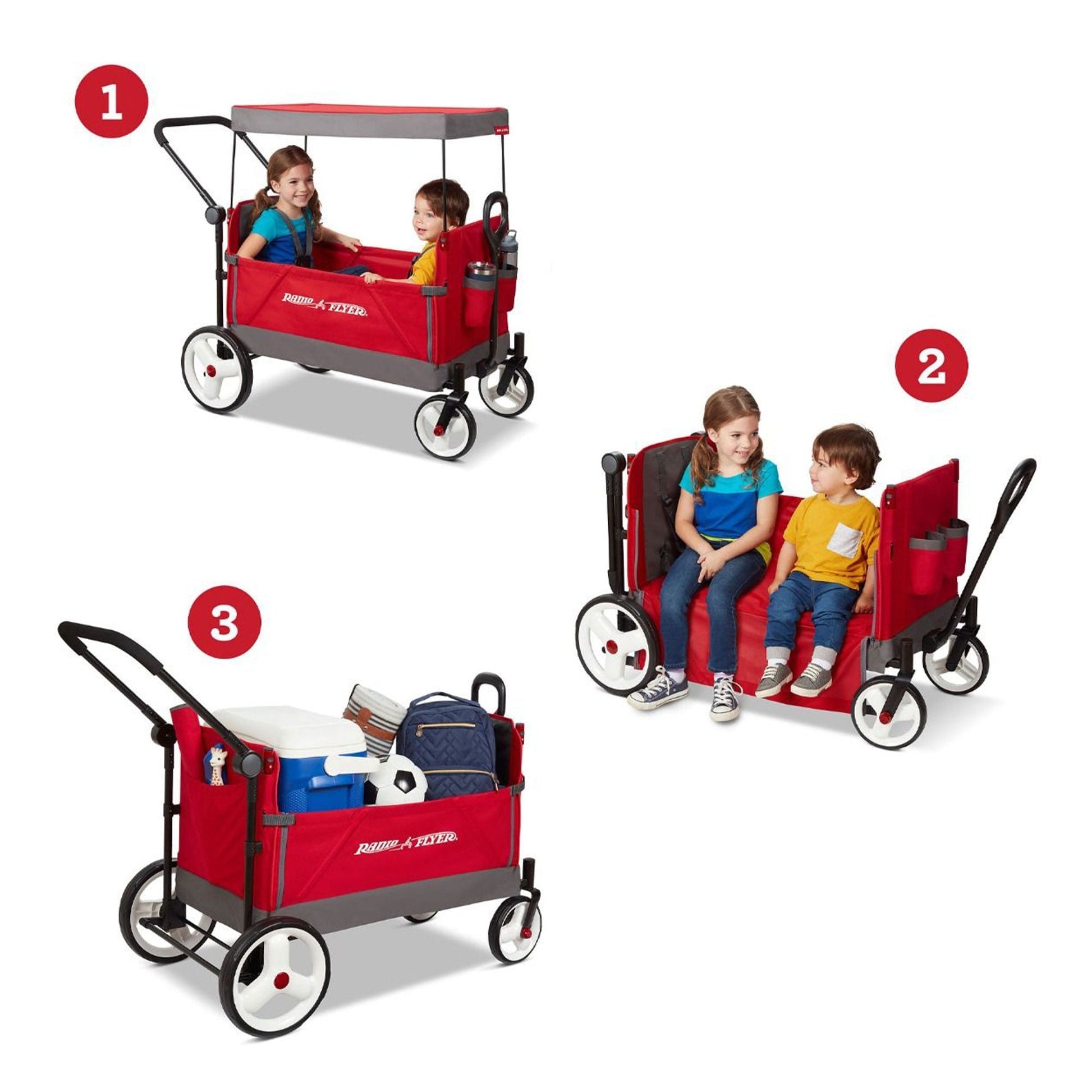 Radio Flyer Convertible Stroll N Wagon with Push and Pull Handle, Red/Black - Angler's Pro Tackle & Outdoors