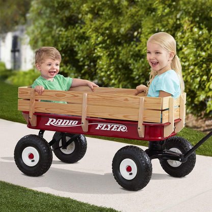 Radio Flyer Full Size All Terrain Classic Steel and Wood Pull Along Wagon, Red - Angler's Pro Tackle & Outdoors