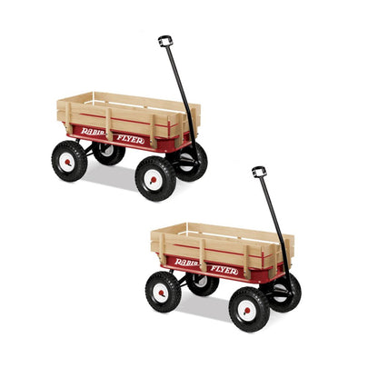 Radio Flyer Full Size All Terrain Classic Steel & Wood Pull Along Wagon (2 Pack) - Angler's Pro Tackle & Outdoors