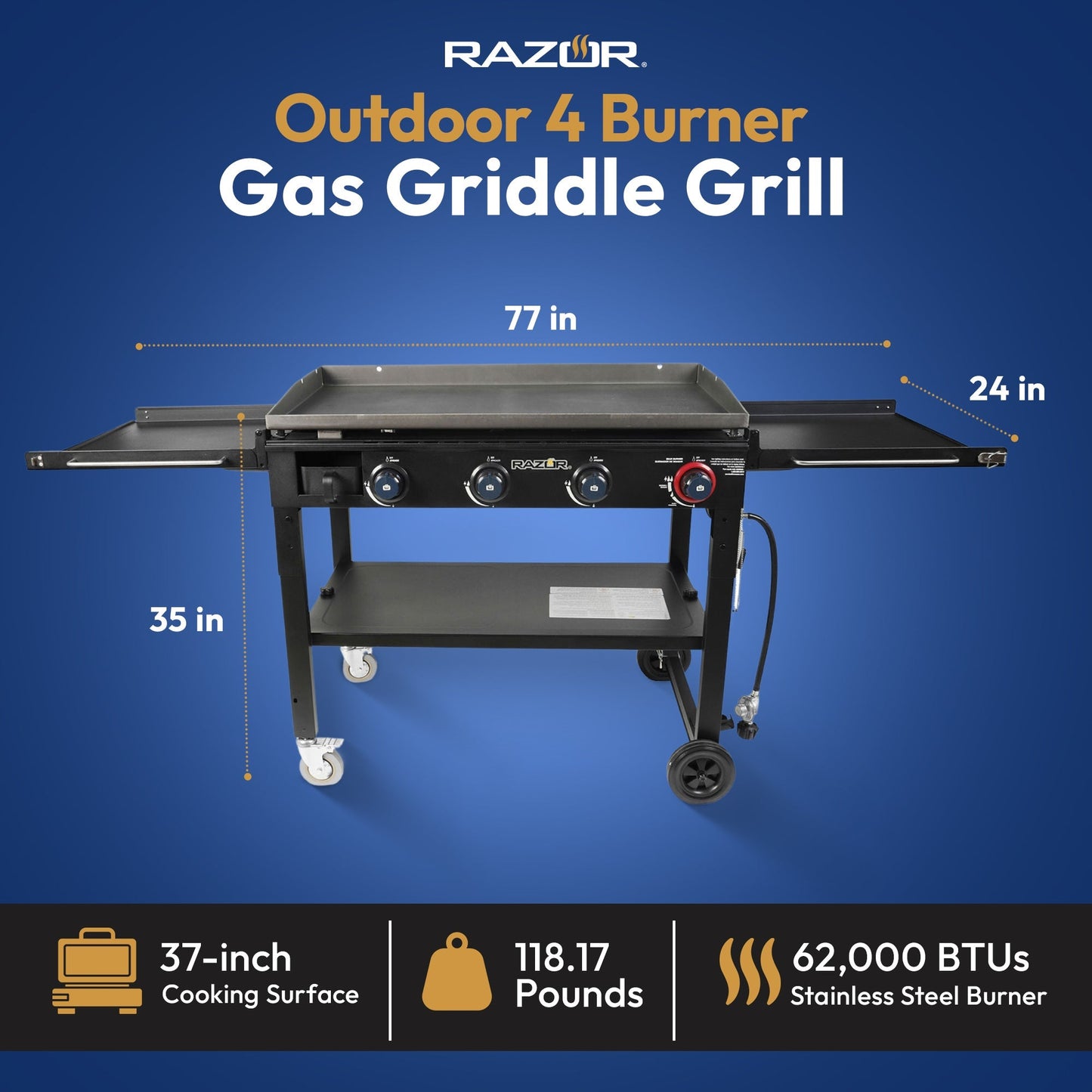 Razor Griddle GGC1643M 37 Inch Outdoor 4 Burner LP Propane Gas Griddle Grill - Angler's Pro Tackle & Outdoors