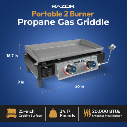 Razor Griddle GGT2130M 25 Inch Portable 2 Burner LP Propane Gas Grill, Steel - Angler's Pro Tackle & Outdoors
