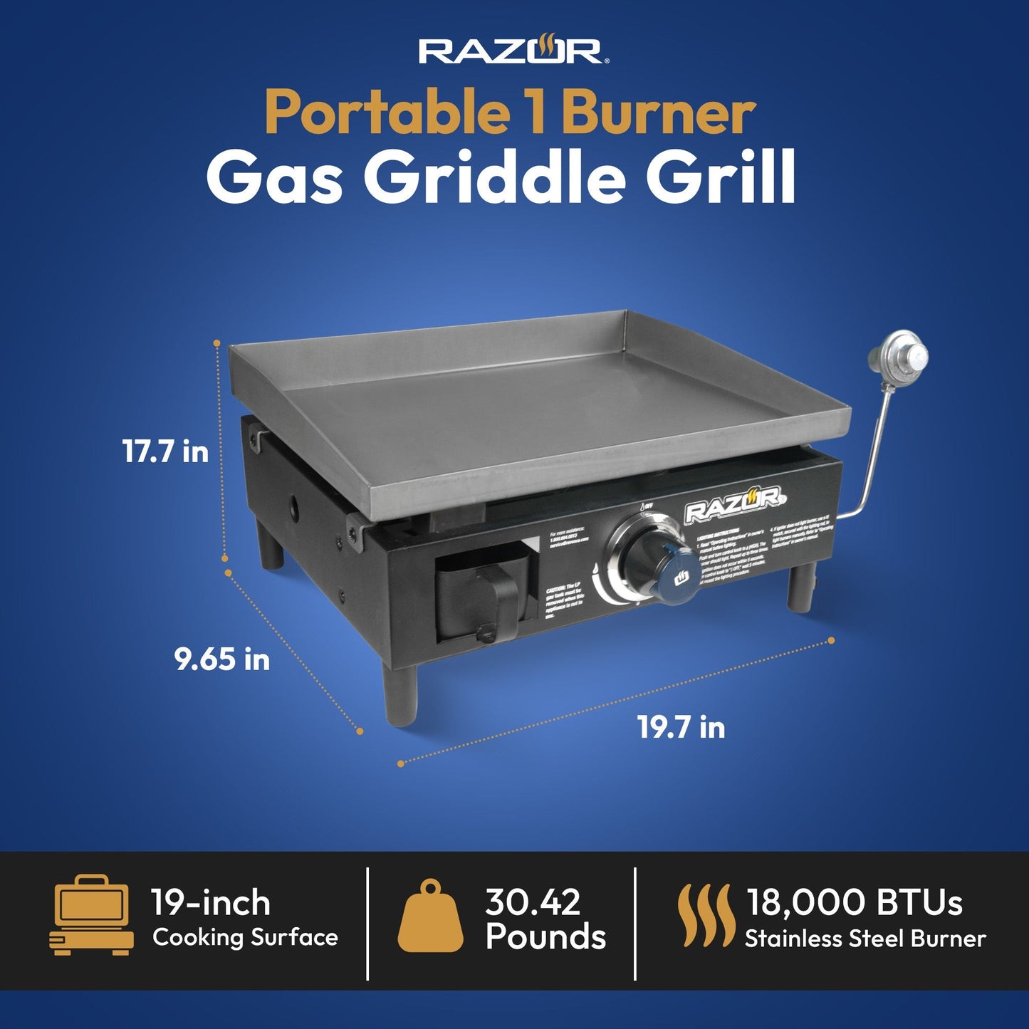 Razor Griddle GGT2160M 19 Inch Portable 1 Burner LP Propane Gas Grill, Steel - Angler's Pro Tackle & Outdoors