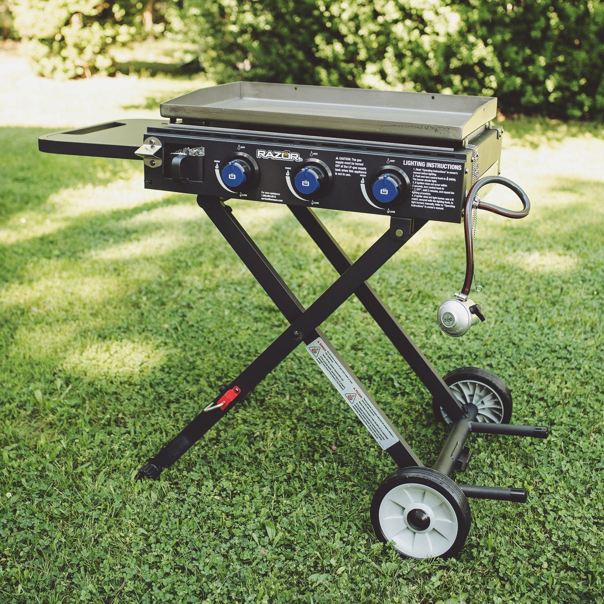 Razor Griddle Portable 3 Burner 30K BTU Gas Grill & Griddle Cart with Side Shelf - Angler's Pro Tackle & Outdoors