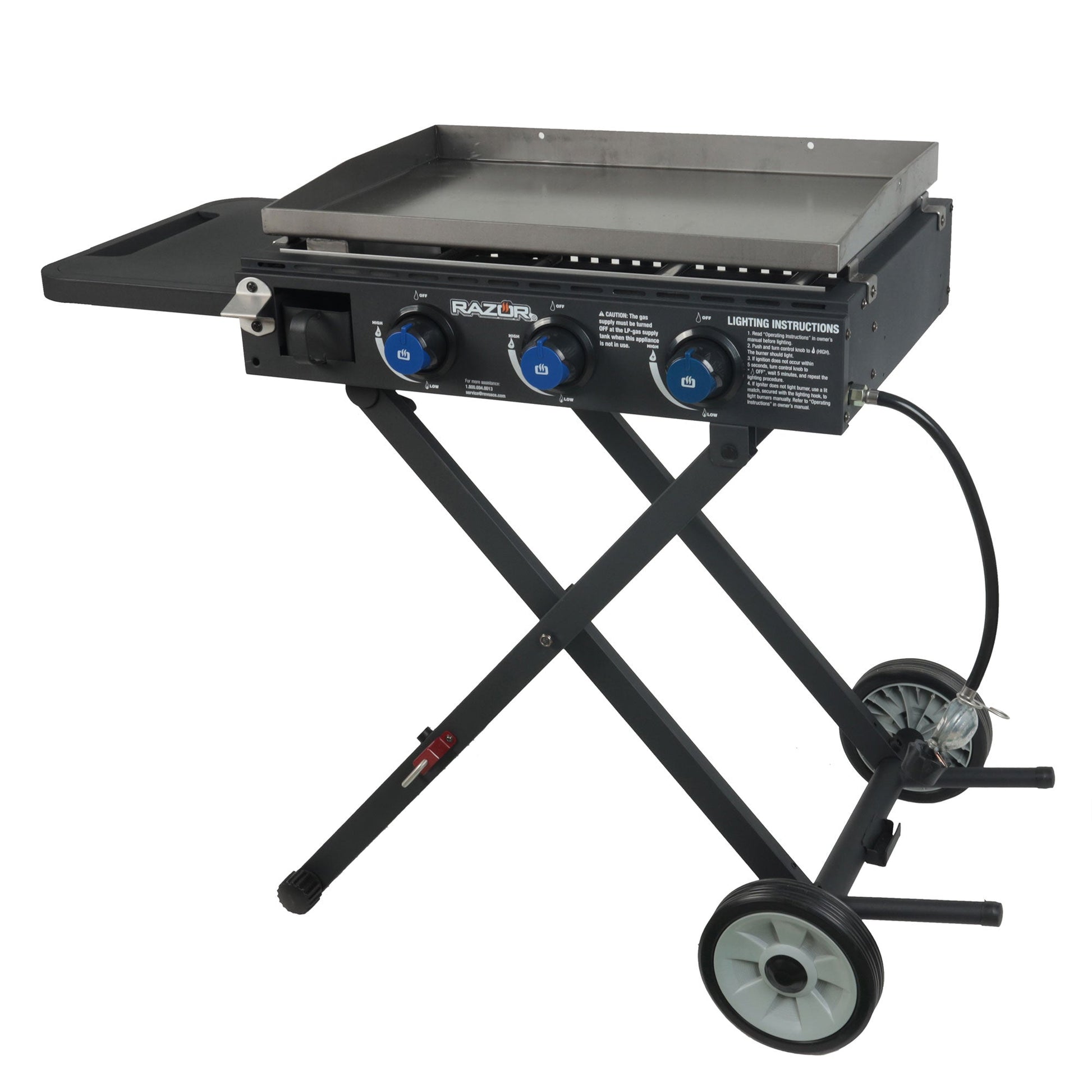 Razor Griddle Portable 3 Burner 30K BTU Gas Grill & Griddle Cart with Side Shelf - Angler's Pro Tackle & Outdoors