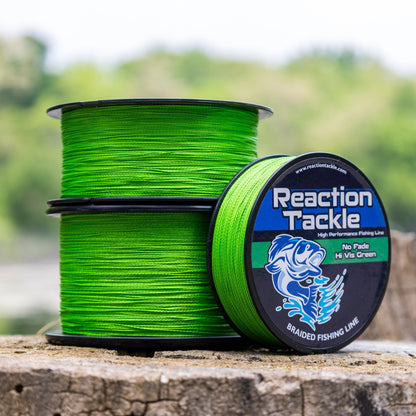 Reaction Tackle Braided Fishing Line - NO FADE Hi Vis Green - NEW - Angler's Pro Tackle & Outdoors