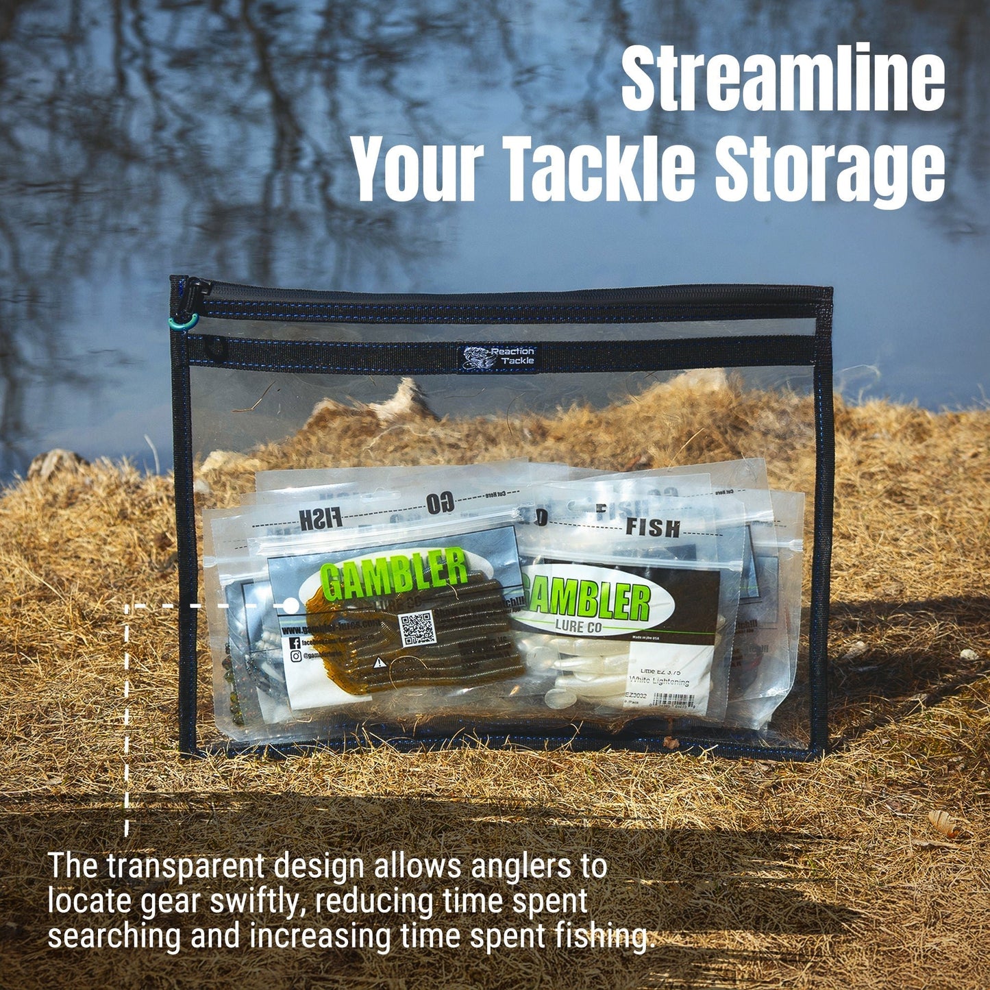 Reaction Tackle Clear Storage Bag Tackle Pak - Water - Resistant Plastic Storage - Angler's Pro Tackle & Outdoors