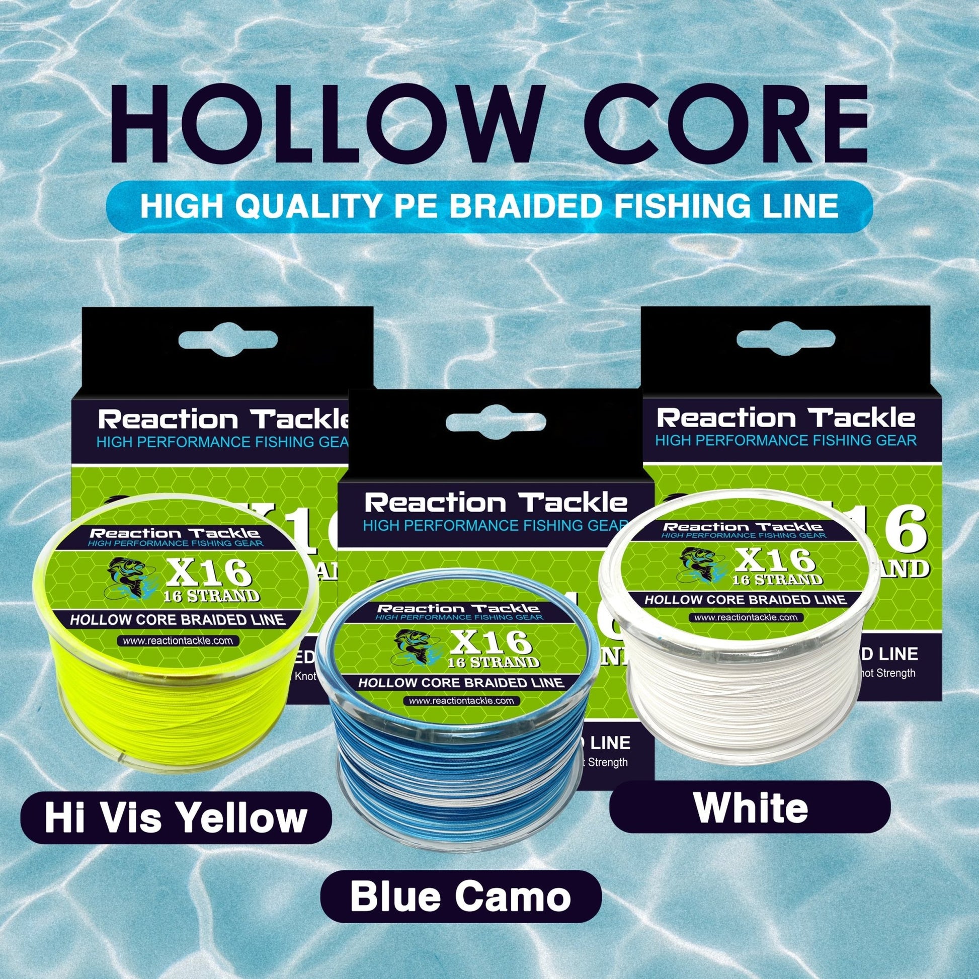 Reaction Tackle Hollow Core - 16 Strand Braided Fishing Line - Angler's Pro Tackle & Outdoors