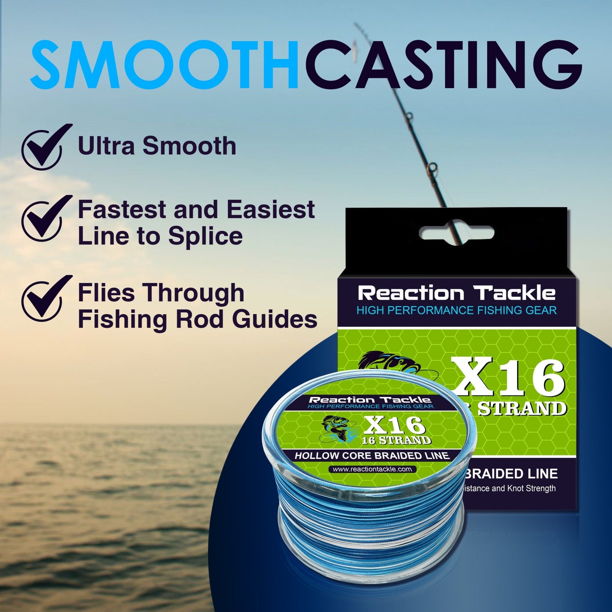 Reaction Tackle Hollow Core - 16 Strand Braided Fishing Line - Angler's Pro Tackle & Outdoors