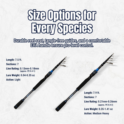 Reaction Tackle Telescopic Spinning Rod – Carbon Travel Fishing Rod – Collapsible Rod for Freshwater and Saltwater - NEW - Angler's Pro Tackle & Outdoors