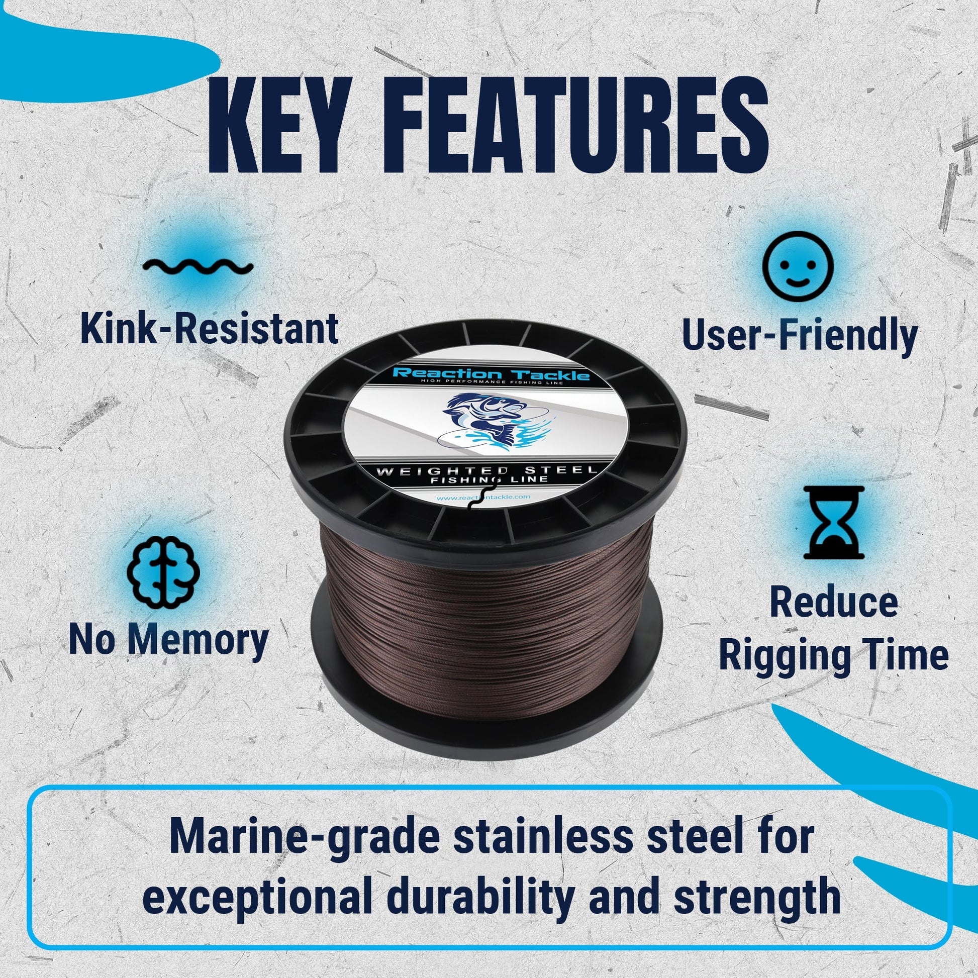 Reaction Tackle Weighted Stainless Steel Trolling Line 45LB - Premium Weighted Fishing Wire - Angler's Pro Tackle & Outdoors