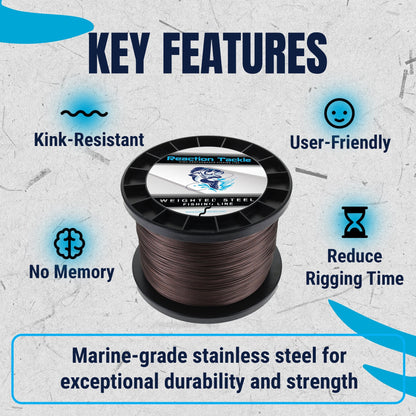 Reaction Tackle Weighted Stainless Steel Trolling Line 45LB - Premium Weighted Fishing Wire - Angler's Pro Tackle & Outdoors