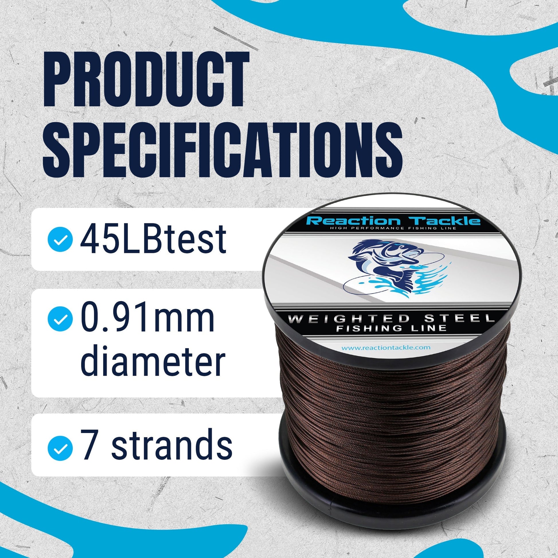 Reaction Tackle Weighted Stainless Steel Trolling Line 45LB - Premium Weighted Fishing Wire - Angler's Pro Tackle & Outdoors