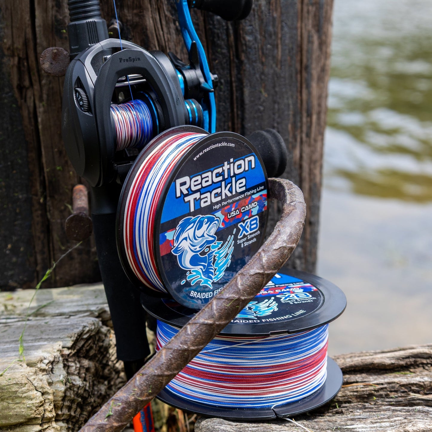 Reaction Tackle X8 Braided Fishing Line - USA Camo 8 Strand - NEW - Angler's Pro Tackle & Outdoors