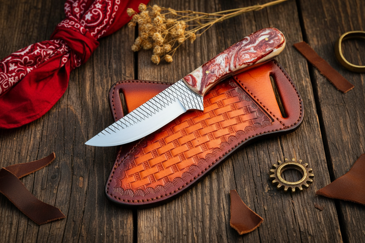 Frontier Cowboy Gear Custom Cowboy Knife – Rasp Tool Steel Blade & Custom Epoxy Resin Handle | 8"