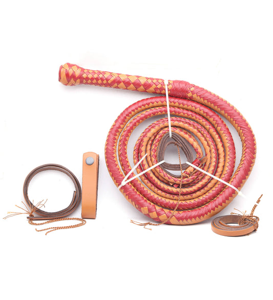 KBS Knives Bold Pink & Orange Leather Bull Whip – Handmade Performance Whip
