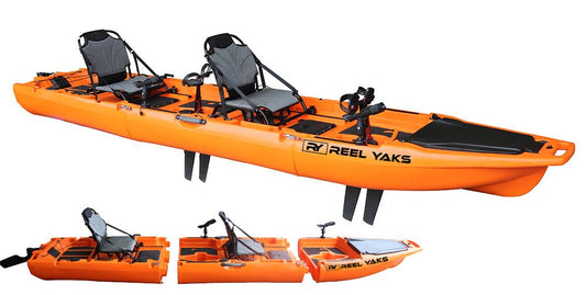 ReelYaks 13.8ft Rocket Fin Drive Tandem & Solo Modular Fishing Kayak | Fin Drive | 550lbs Capacity | 3 Piece - Angler's Pro Tackle & Outdoors