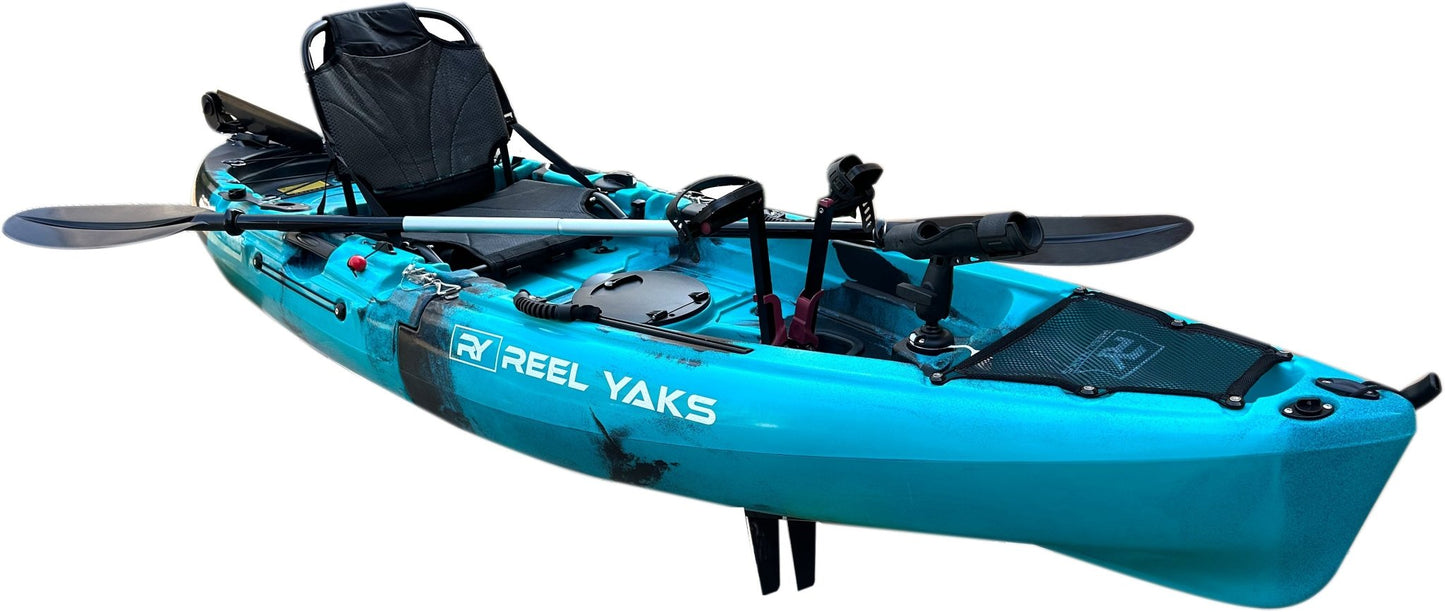 ReelYaks - 9.5ft Raptor Modular Fin Drive Pedal Fishing Kayak | 380lbs Capacity | 2 Piece - Angler's Pro Tackle & Outdoors