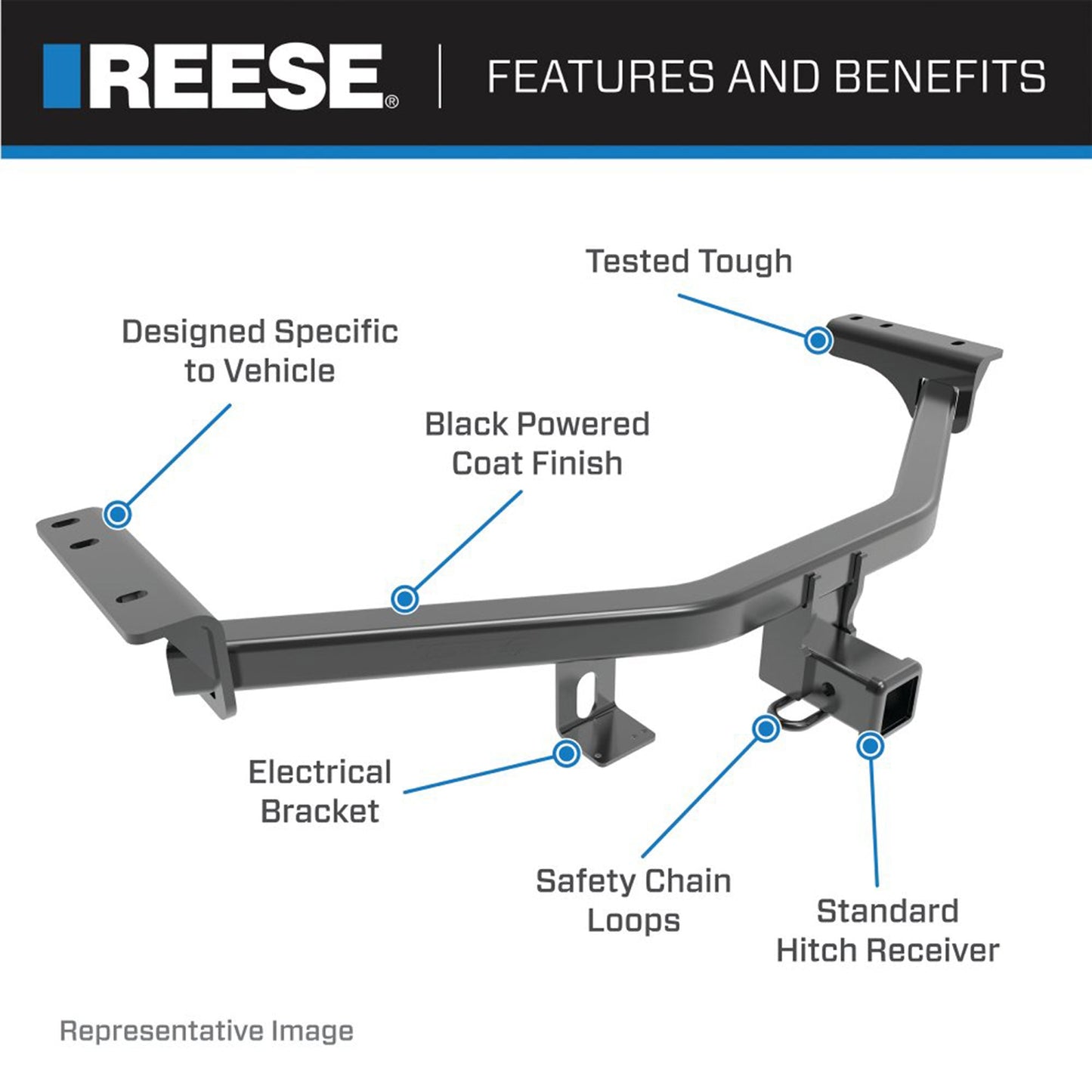 Reese Towpower Class 3 Multi Fit 2 Inch Square Solid Welded Trailer Hitch, Black - Angler's Pro Tackle & Outdoors