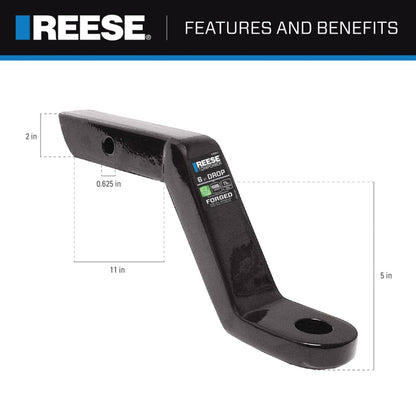 REESE Trailer Hitch Ball Mount, Fits 2" Receiver, 4" Drop, 16000 lbs, Black - Angler's Pro Tackle & Outdoors