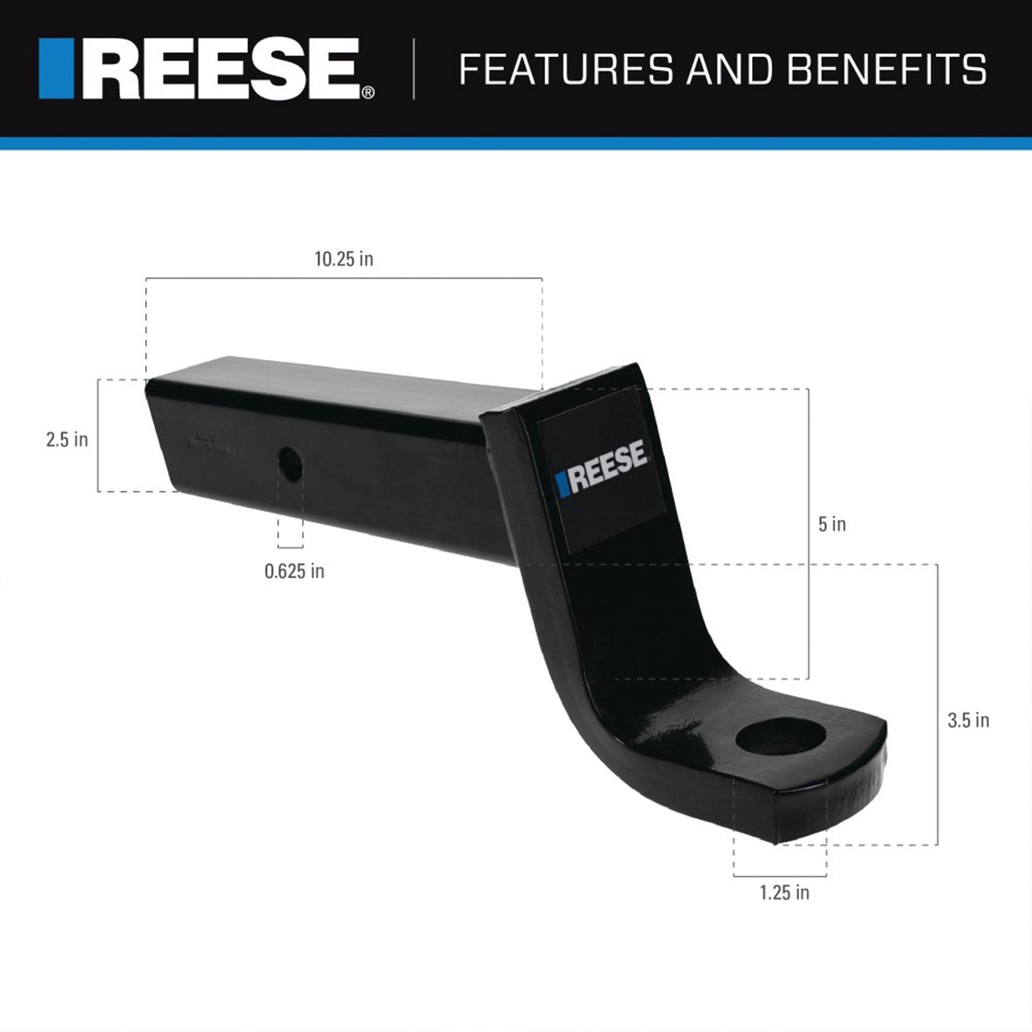 REESE Trailer Hitch Ball Mount, Fits 2.5" Receiver, 5" Drop, 13,000 lbs, Black - Angler's Pro Tackle & Outdoors