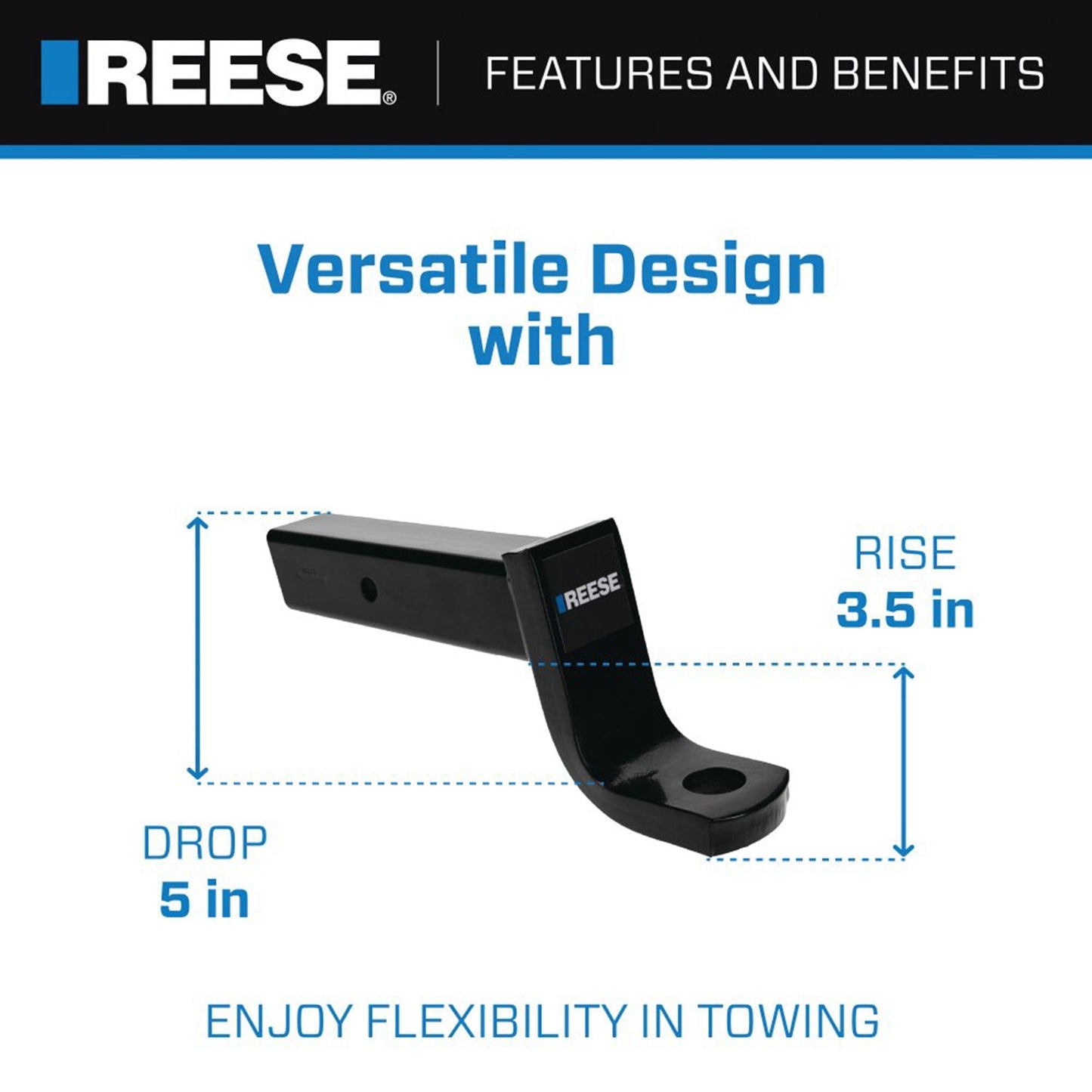 REESE Trailer Hitch Ball Mount, Fits 2.5" Receiver, 5" Drop, 13,000 lbs, Black - Angler's Pro Tackle & Outdoors