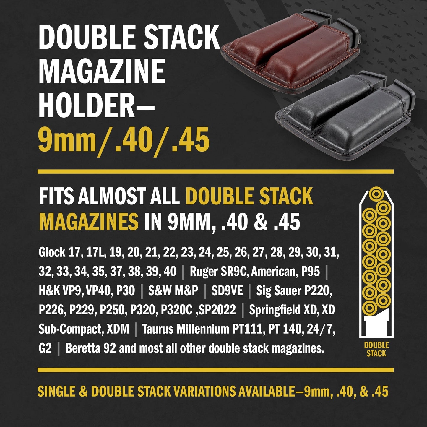 Relentless Tactical Leather 2 Magazine Holder | Made In USA | Lifetime Warranty | Fits virtually any 9mm, .40, .45 or .380 Pistol Mag | Single or Double Stack | IWB or OWB - Angler's Pro Tackle & Outdoors