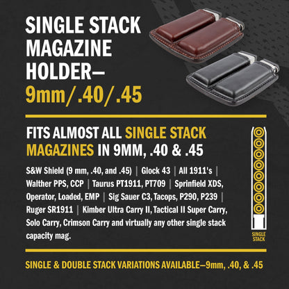 Relentless Tactical Leather 2 Magazine Holder | Made In USA | Lifetime Warranty | Fits virtually any 9mm, .40, .45 or .380 Pistol Mag | Single or Double Stack | IWB or OWB - Angler's Pro Tackle & Outdoors