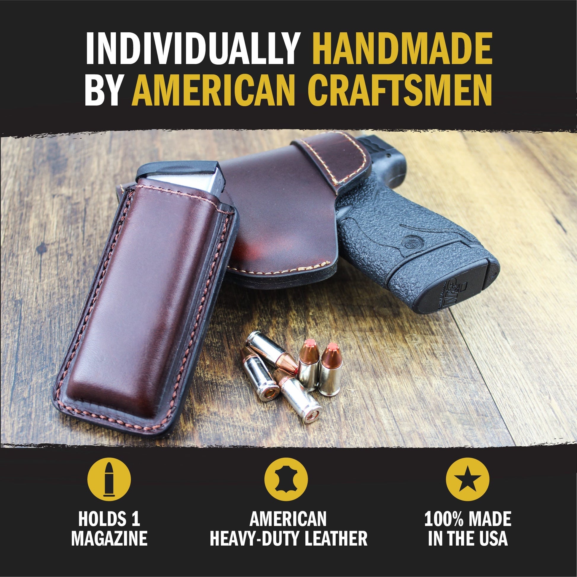 Relentless Tactical Leather Magazine Holder | Made In USA | Lifetime Warranty | Fits virtually any 9mm, .40, .45 or .380 Pistol Mag | Single or Double Stack | IWB or OWB - Angler's Pro Tackle & Outdoors