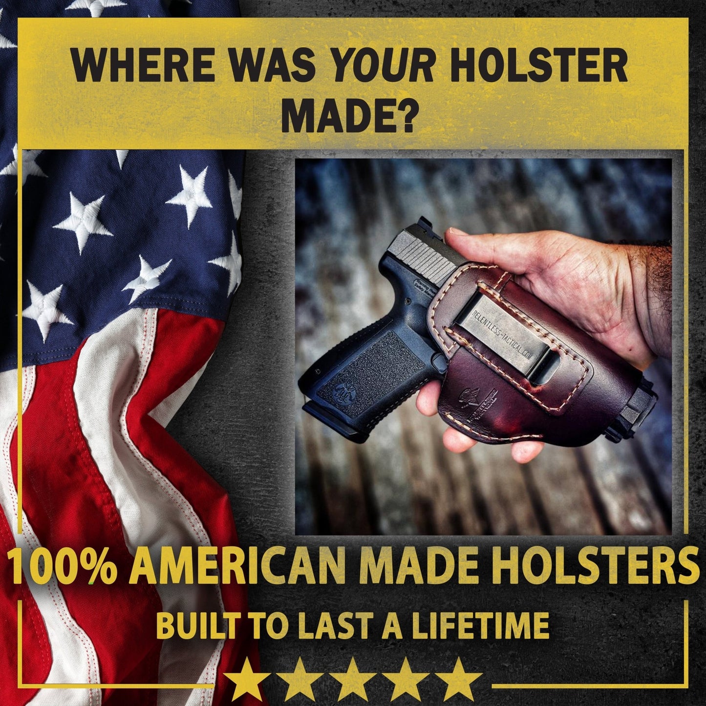 Relentless Tactical The Defender Leather IWB Holster - Fits All 1911 Style Handguns - Lifetime Warranty - Made in USA - Angler's Pro Tackle & Outdoors