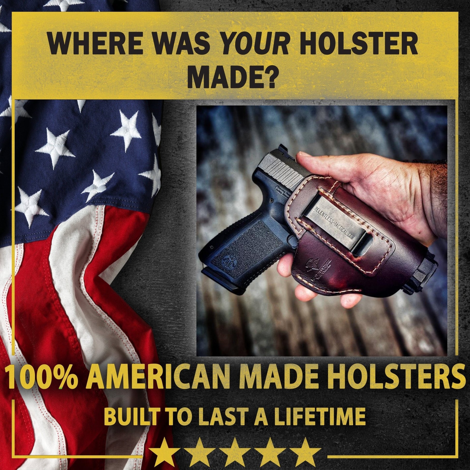 Relentless Tactical The Defender Leather IWB Holster - Fits All 1911 Style Handguns - Lifetime Warranty - Made in USA - Angler's Pro Tackle & Outdoors