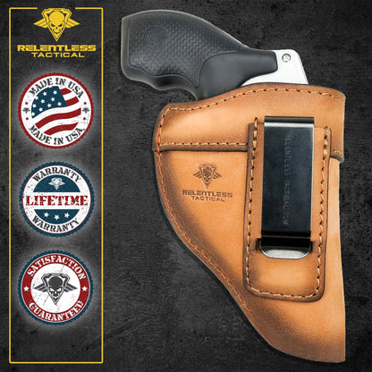 Relentless Tactical The Defender Leather IWB Holster - Fits Snub Nose Style Revolver - Lifetime Warranty - Made in USA - Angler's Pro Tackle & Outdoors
