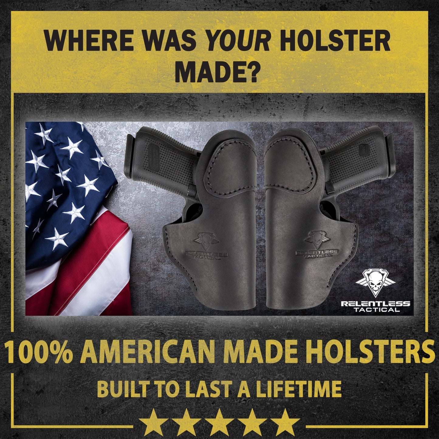 Relentless Tactical The Defender Leather IWB Holster - S&W Shield/Glock/XD Handguns - Lifetime Warranty - Made in USA - Angler's Pro Tackle & Outdoors