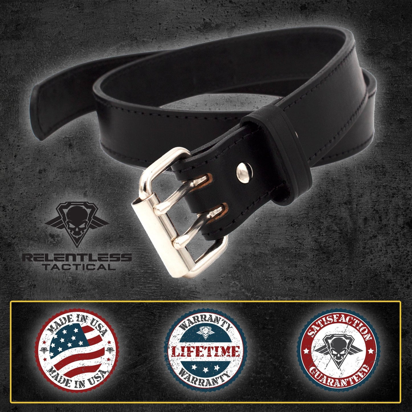 Relentless Tactical The "Double Tap" Gun Belt | Made in USA | Lifetime Warranty | 14 oz Full Grain Leather CCW Belt - Angler's Pro Tackle & Outdoors