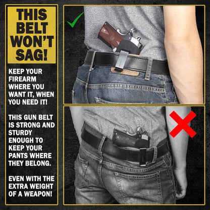 Relentless Tactical The "Double Tap" Gun Belt | Made in USA | Lifetime Warranty | 14 oz Full Grain Leather CCW Belt - Angler's Pro Tackle & Outdoors